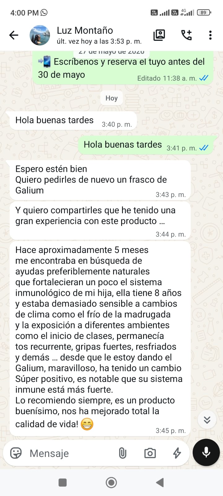Testimonio WhatsApp — Mamá