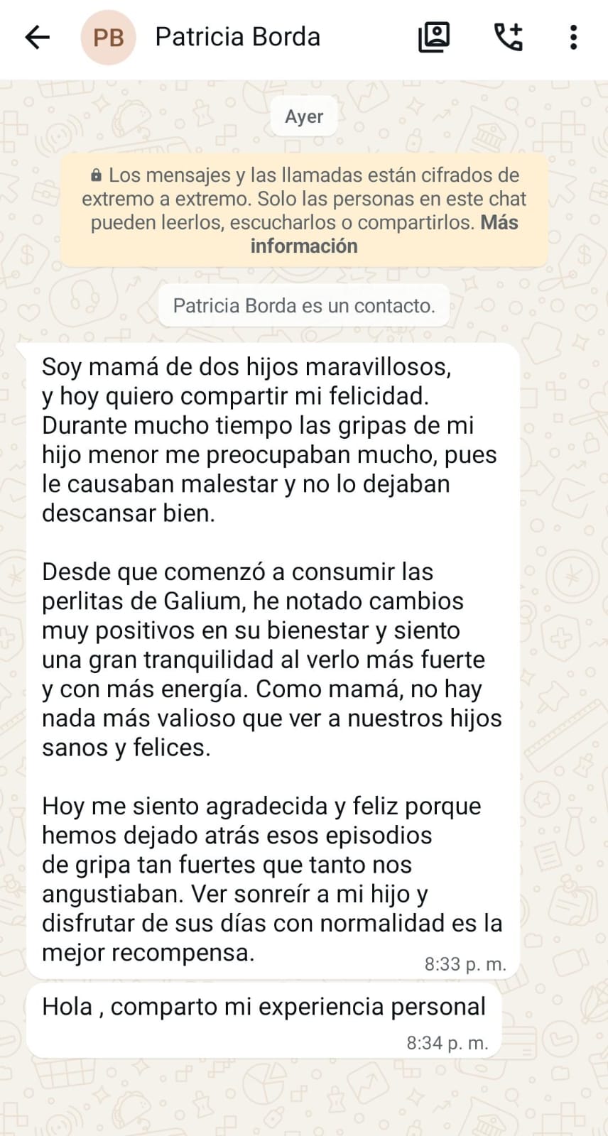 Testimonio WhatsApp — Mamá